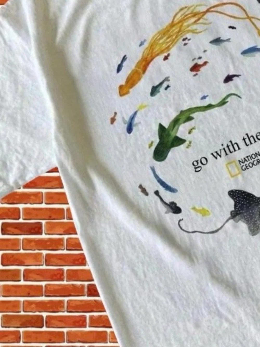 Gildan White 'Go With The Flow' Fish Graphic Tee